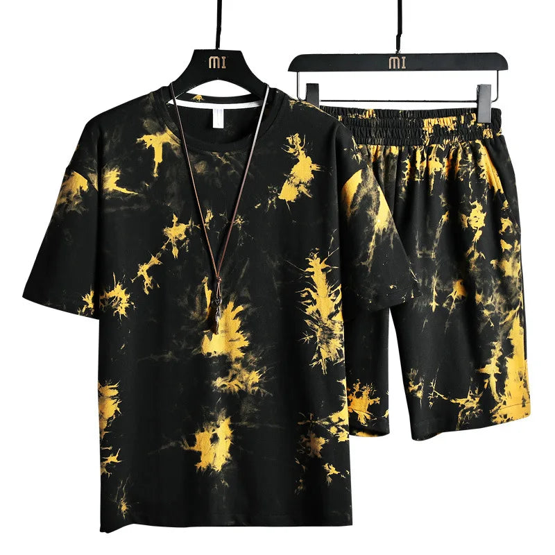 Hot Sale Custom Your LOGO Men Tie Dye Top Track Shorts Set
