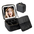 Custom PU Leather Large Capacity Travel Cosmetic Bag with Adjustable LED Light Mirror Portable Makeup Organizer