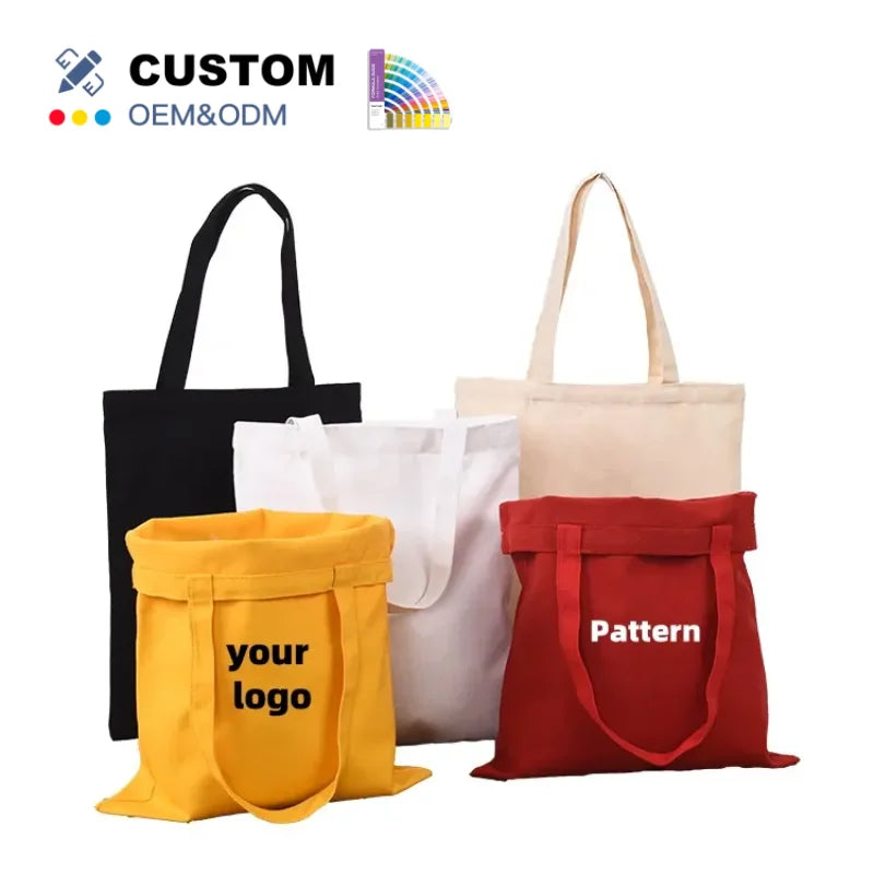OEM ODM Custom Medium Size Recyclable Cotton Tote Bag Reusable Travel Canvas Shopping Bag with Logo Low MOQ