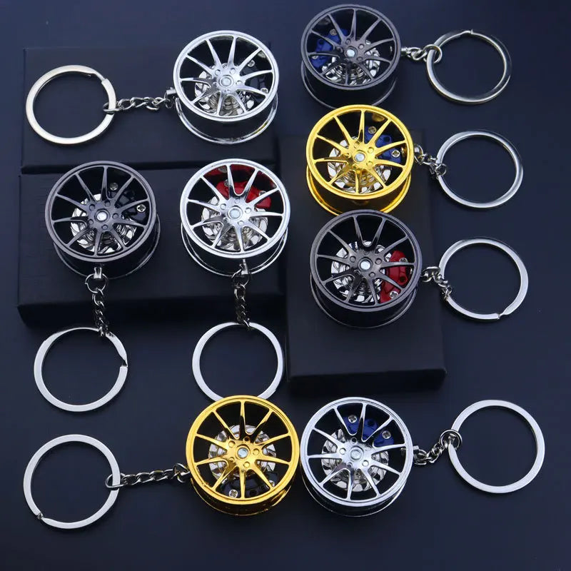 Creative 3D Tire Metal Keychain Car Alloy Keychain Pendant Personality Brake Disc Tire Pendant Auto Keychain