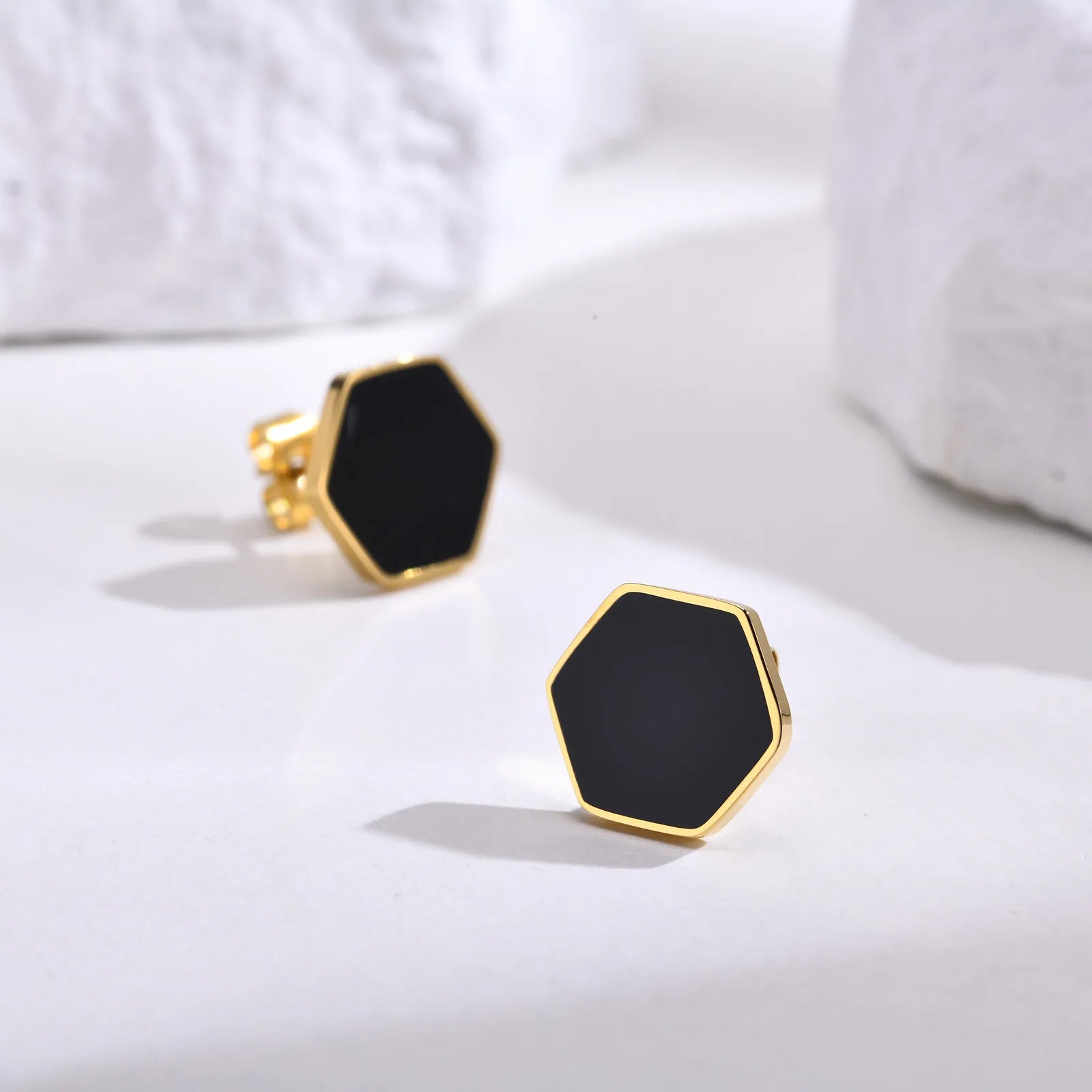 YK Small and Minimalist Geometric Fashion Women's Jewelry 18k Gold-plated Hexagonal Stainless Steel Studs Earrings