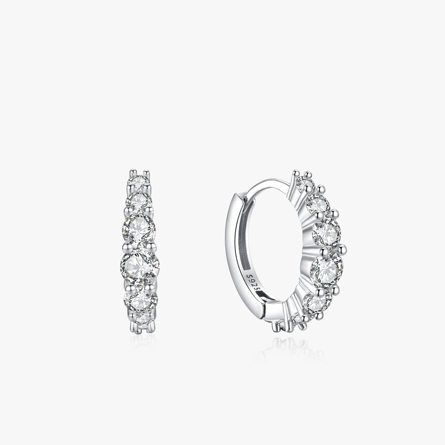 Ailmay Real 925 Sterling Silver Luxury Circle Zirconia Hoop Earrings Trendy Ear Buckle for Women Wedding Engagement Jewelry Gift