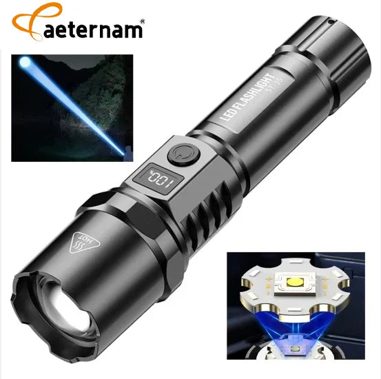 White Laser Zoomable 30W Power Display Led Torch Tactical Rechargeable Outdoor Waterproof Torch Light Flashlight