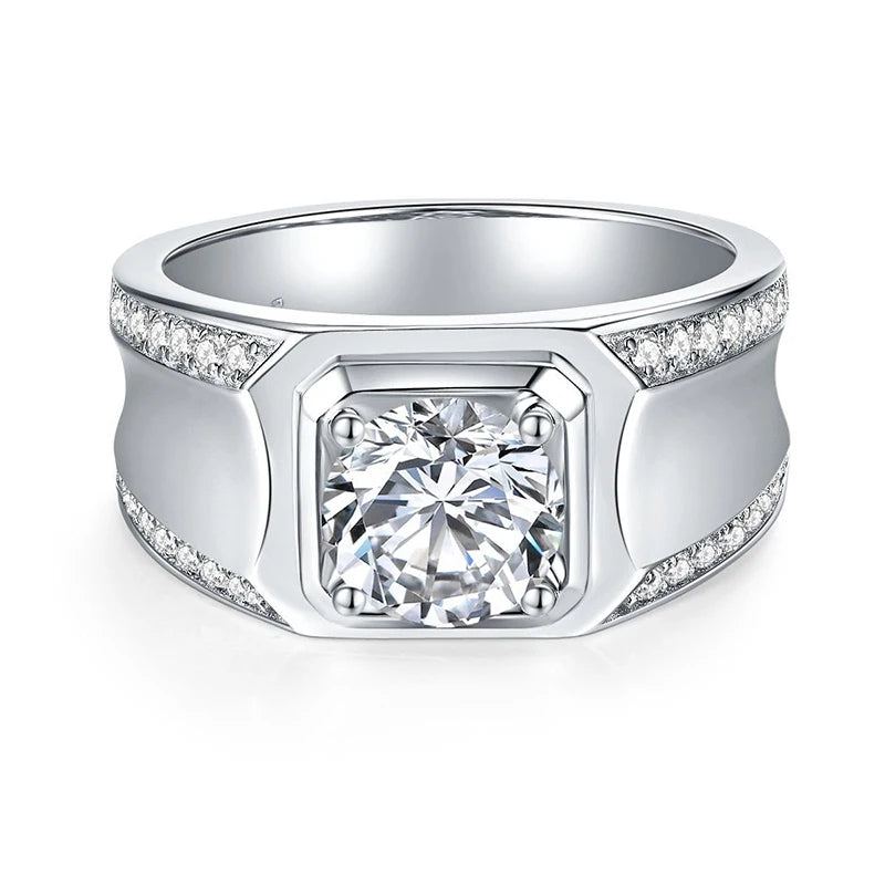 Double Row 1ct 2ct Round Cut Moissanite 925 Men Sterling Silver Rings HONGKONG Ring Size #15-#26