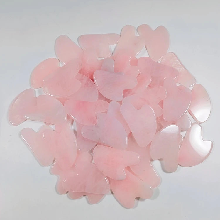 Huiying Traditional Scraper Cheap Facial Body Acupuncture Rose Quartz Heart Shape Gem Guasha Board Tool