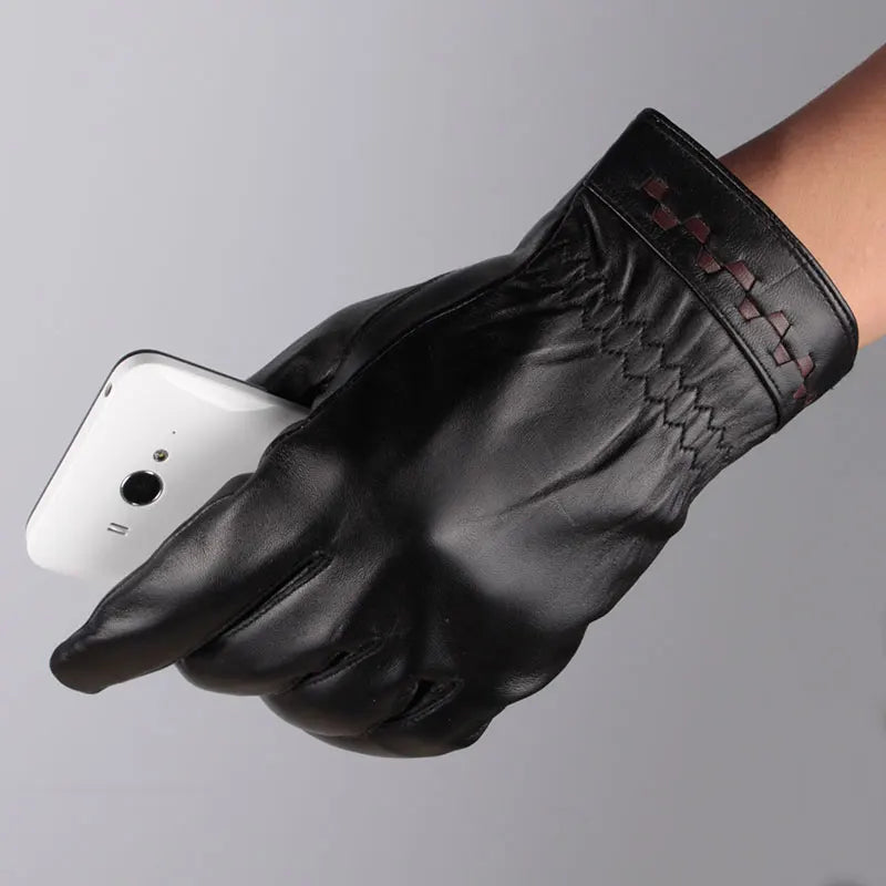 Customized Black Motorbike Leather Gloves Touch Screen Sheepskin Gloves