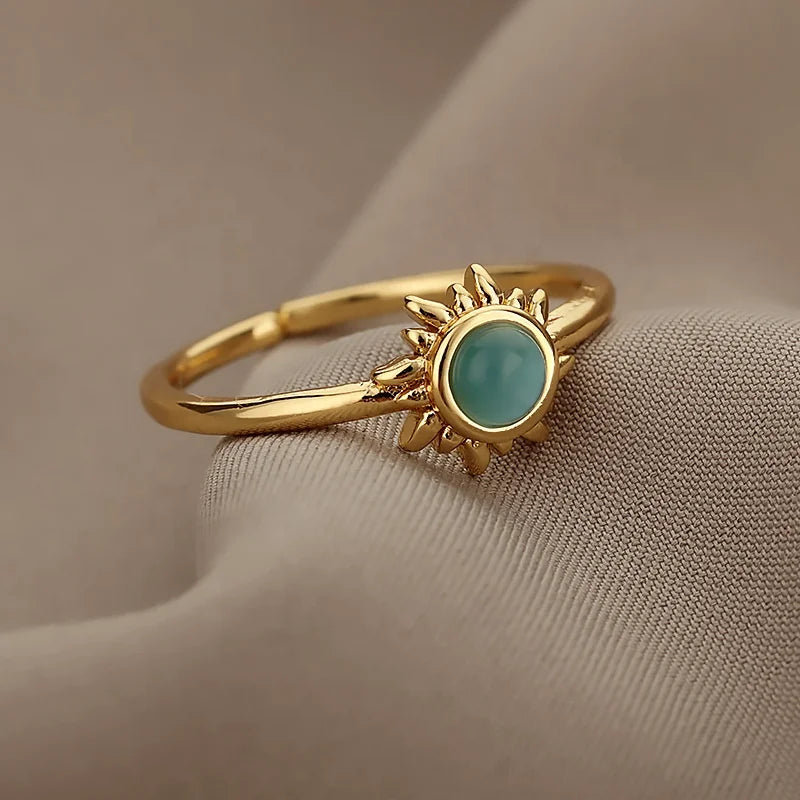 SC New Style Sun Moon Zircon Couple Rings Lucky Moonstone Ring Fashion Gold Plated Opening Sun Opal Wedding Rings for Woman