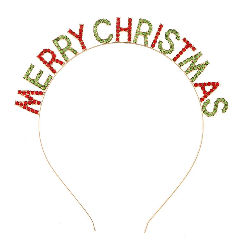 Holiday Tiara Crown Merry Christmas Happy New Year Winter Headband for Women Girls Lady Vibrant Colored Crystal Rhinestone Party