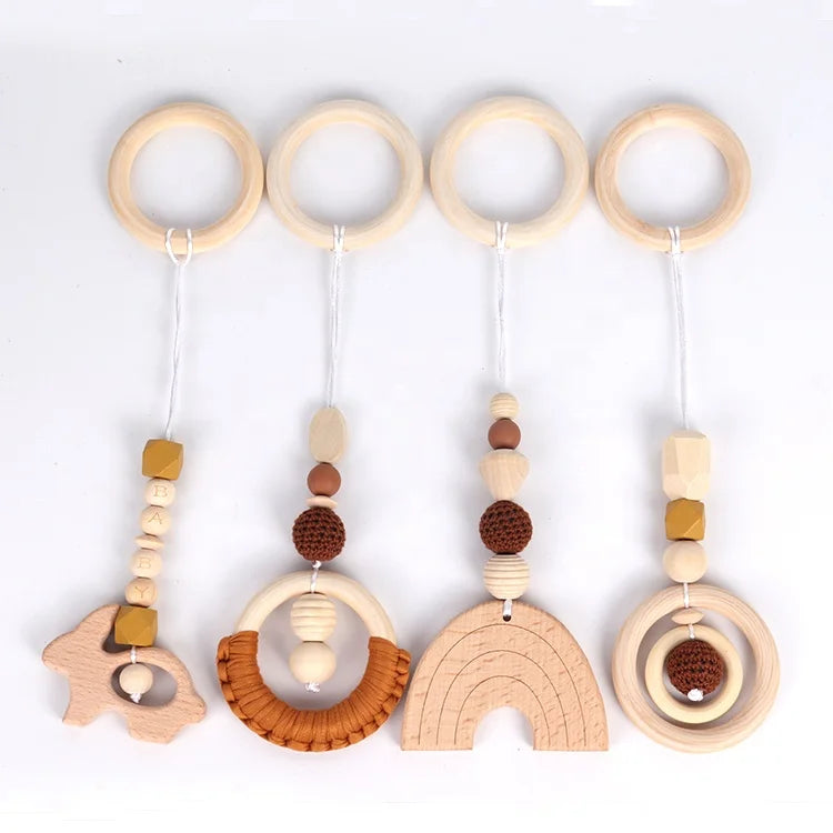 Wholesale Rainbow 4-piece Set Pendant Beech Wood Teether Baby Toy Rainbow Teether Toy Set for Children's Room