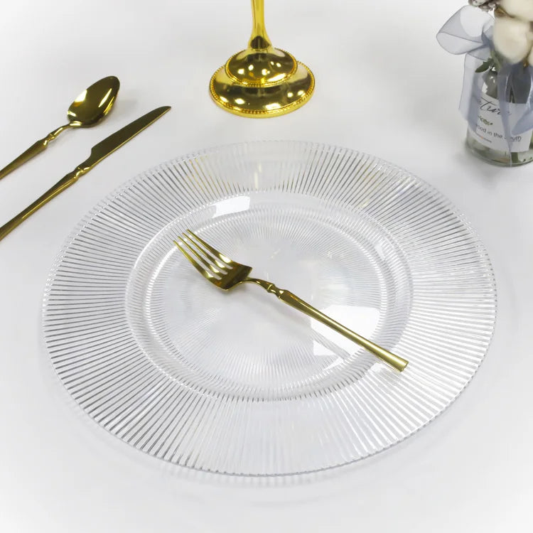Custom Cheap Reusable Elegant Clear 13 Inch Round Plastic Charger Plates for Wedding Supplies Party Decor
