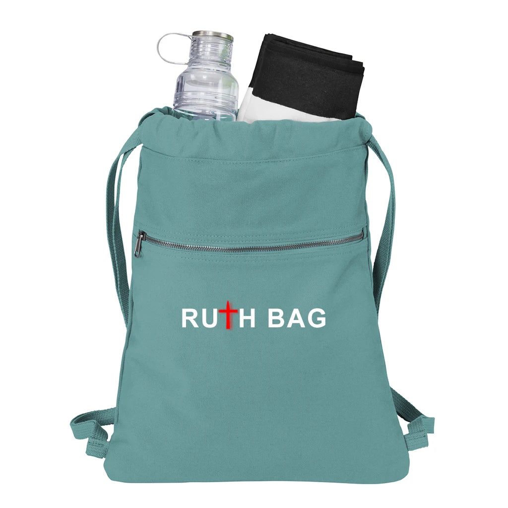 Ruthbag Cinch Pack Drawstring Backpack with Front Pocket Cotton Large Zippered Convenient Beach and Wash Shopping Bag for Travel