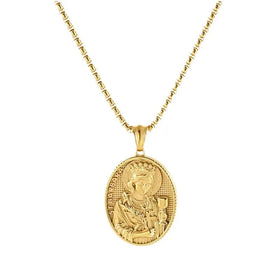 Hip Hop Stainless Steel Gold Plate Mother Cameo Design St. Barbara Medals Pendant Necklace Jewelry for Men 32x26mm