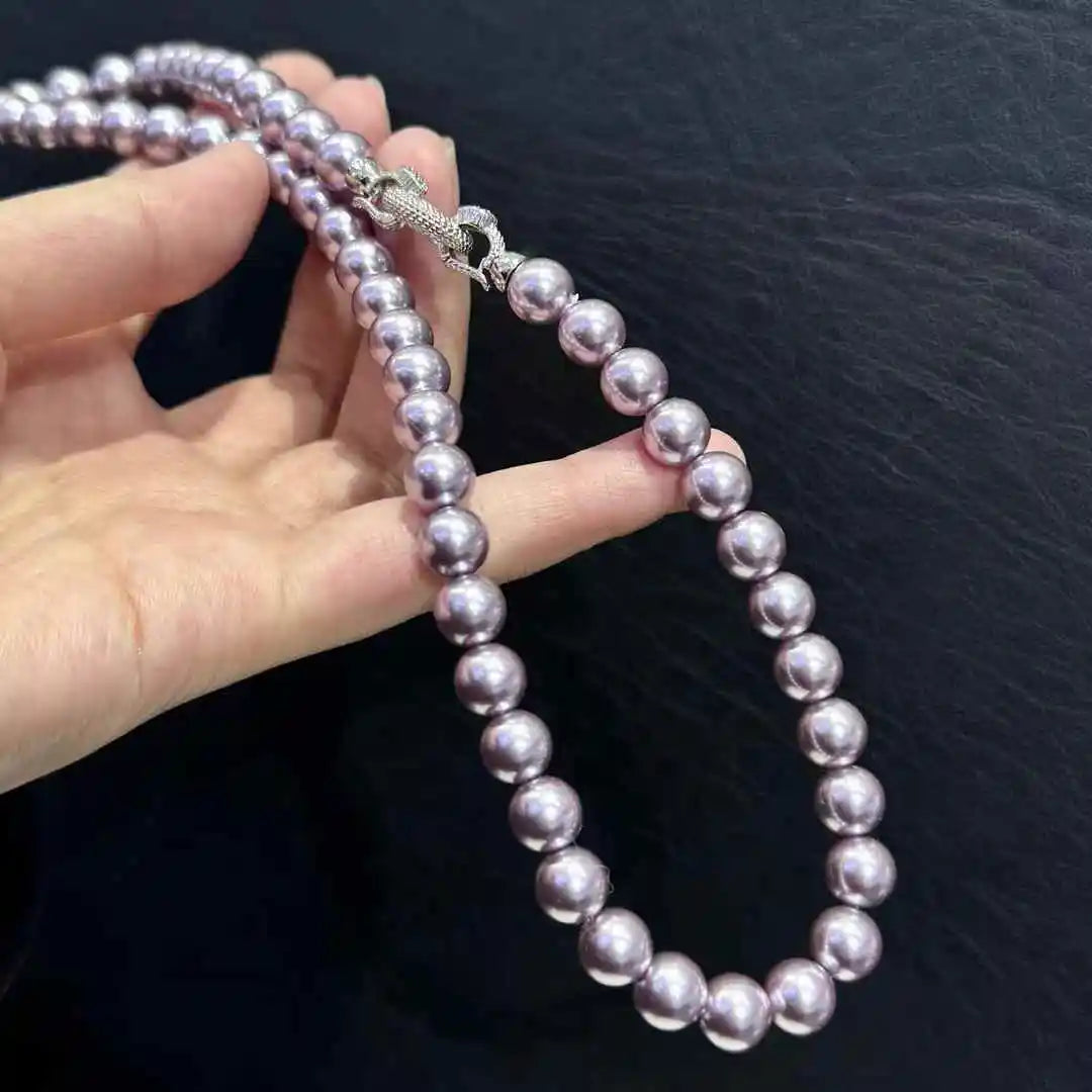 Super Beautiful 8mm Flawless Artificial Crystal Pearl Necklace Purple Imitation Beads Chain Trendy Wedding Gifts
