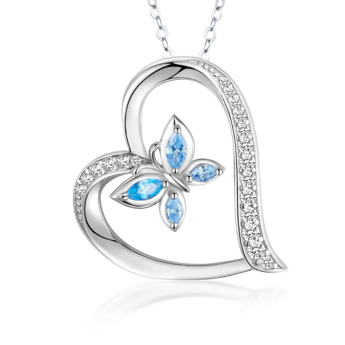 Isunni S925 Sterling Silver Rhodium Plated Jewelry Butterfly Heart Necklace in Bulk