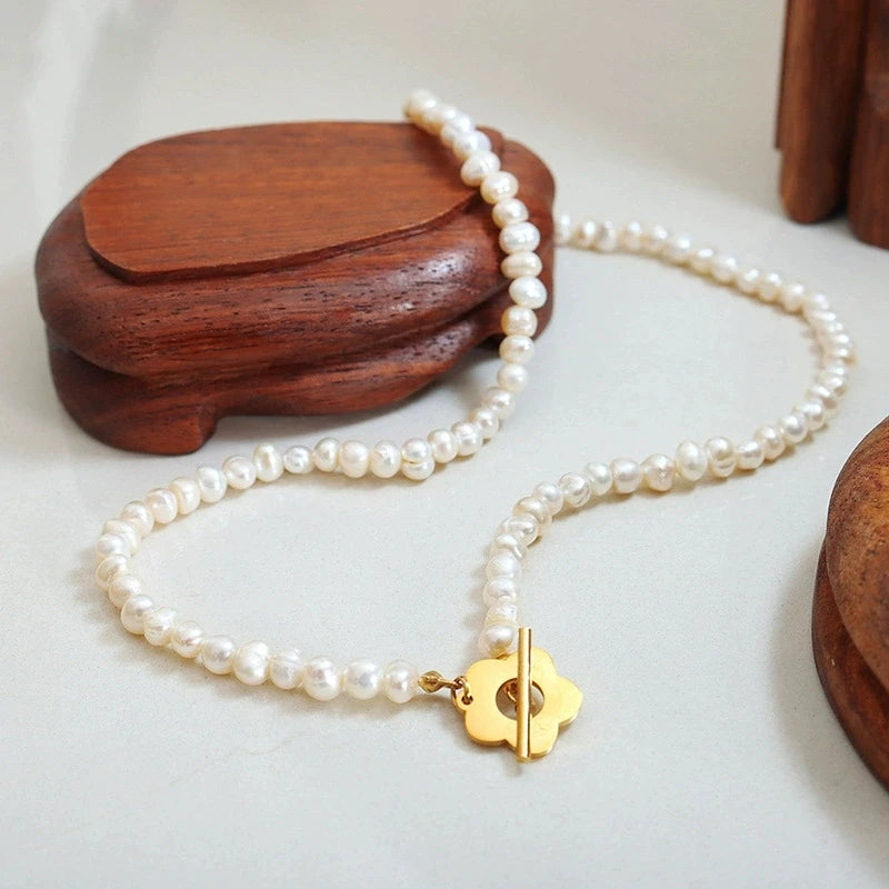 Baroque OT Women's Fashionable Gold-Plated Necklace & Bracelets Niche Design White Natural Freshwater Pearls Irregular Shapes