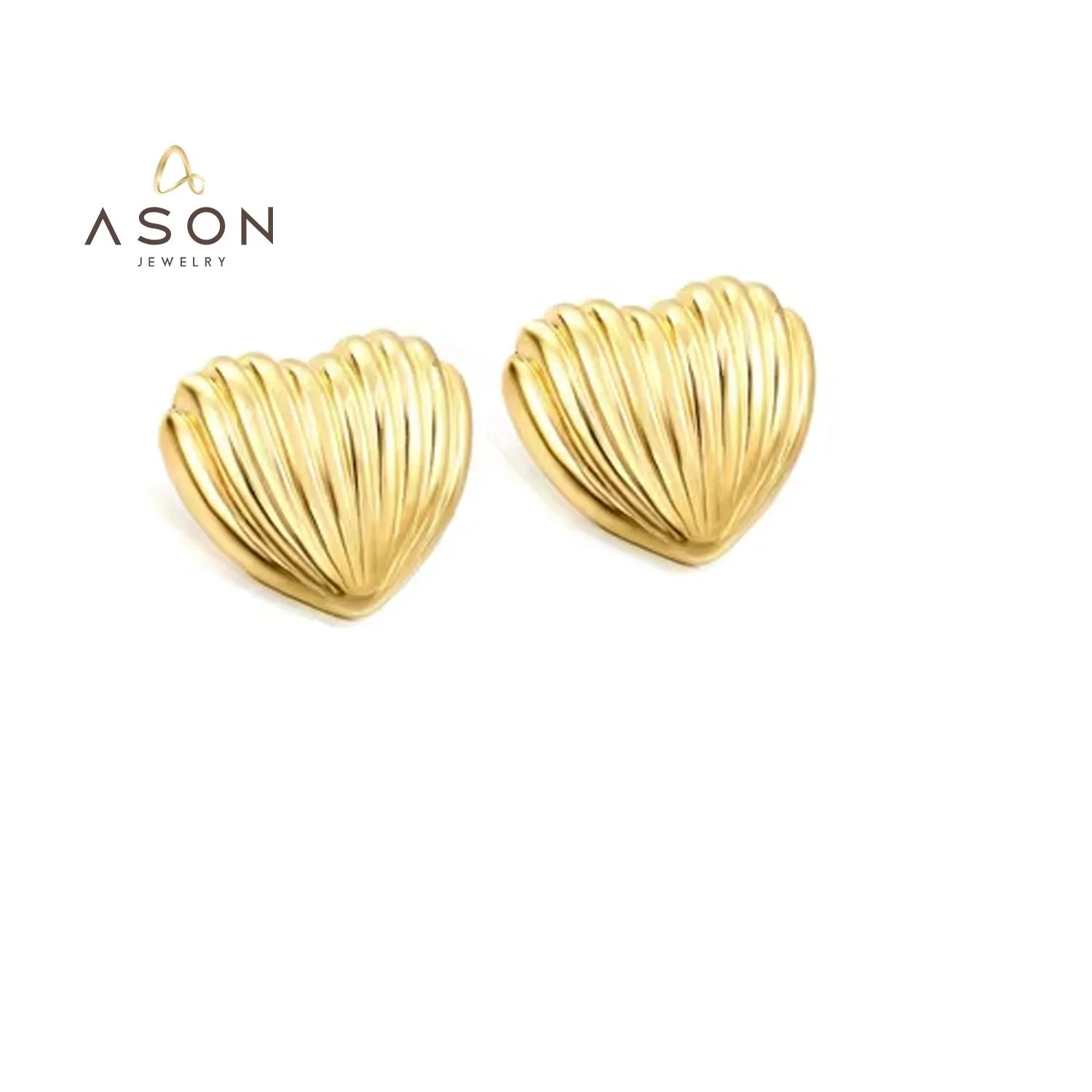 Ason Fashion Oil Pressure Concave Concave Stainless Steel love Heart Earrings 18K PVD Plated Metal  Fashion Jewelry