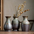 Oriental Wabi-Sabi Bronze Glaze Ceramic Tabletop Vase Set Janpandi Antique Rustic Design for Hydroponic Plants & Ikebana Flowers
