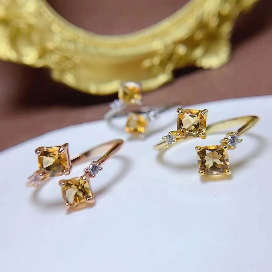 Custom Good Price Palestine Couple Minimalist 925 Sterling Silver Finger Natural Citrine Women Rings Wholesale
