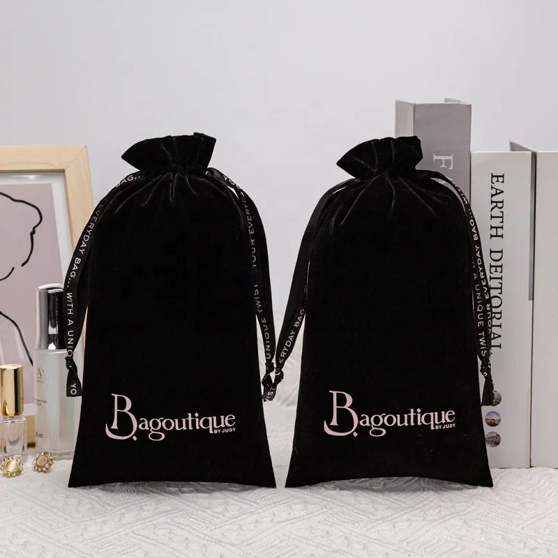 Wholesale Custom Colour  Velvet Jewelry Pouches Jewellery Drawstring Cloth Bags With Printed Brand Logo