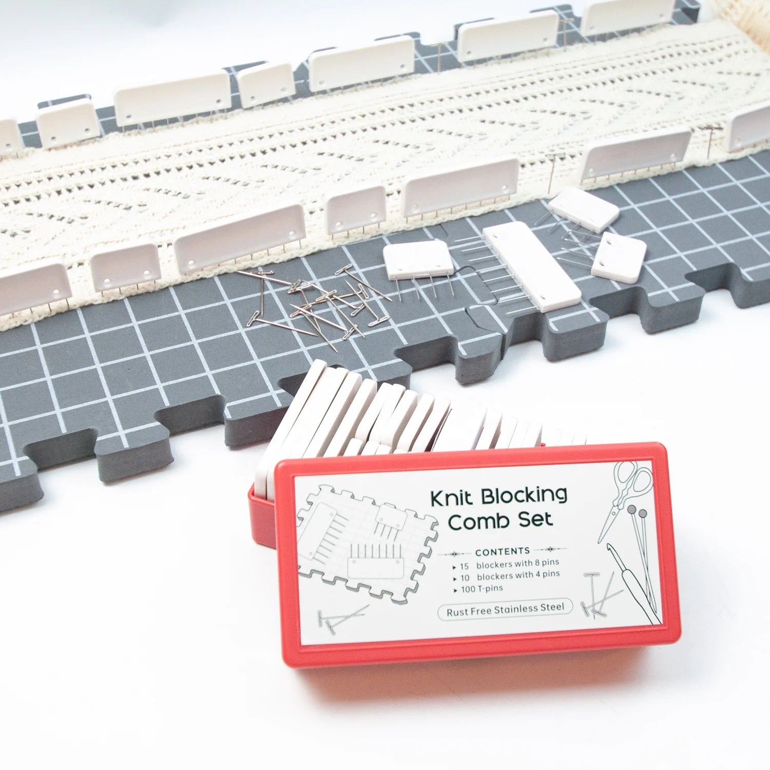 Plastic Knitting Blocking Combs Set of 25 Combs for Blocking Knitting Crochet Lace or Needlework Including 100 T-pins White
