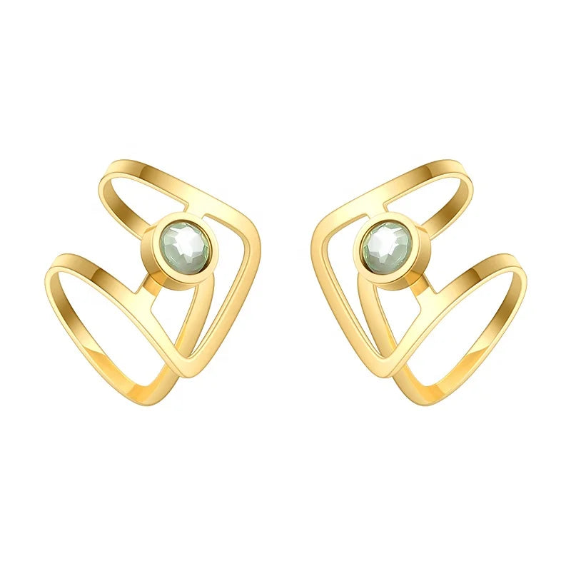 18K Gold Plated Stainless Steel Jewelry U Shape Green Zircon Small Ear Clip Earrings E211261
