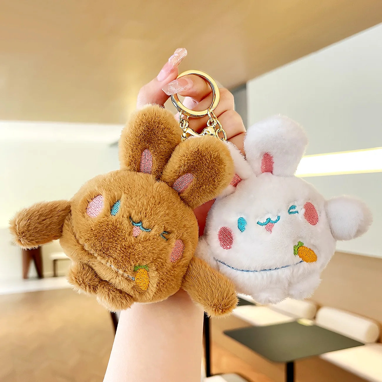 Fashion Cute Long Ear Rabbit Keyring Plush Stuffed Doll Keychain Pendant Bunny Key Chain Doll Pendant Bag Accessories
