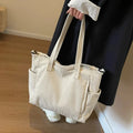Fashion Pure Color Striped Women Shoulder Bags Soft Corduroy Simple Ladies Handbag Large Capacity Commute Female Crossbody Tote