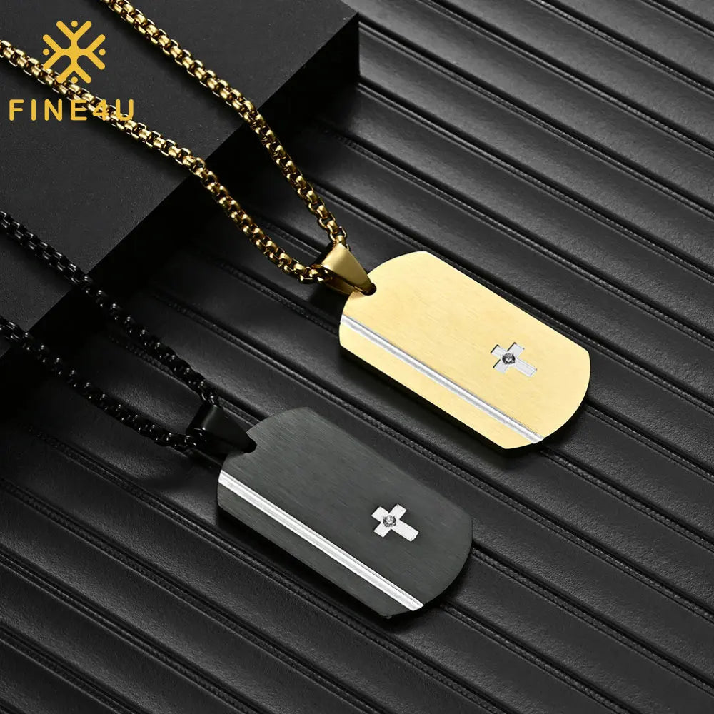 Hip Hop Engraved Cross Dog Tags Erkek Kolye Pendant Men Stainless Steel Fashion Jewelry Necklaces