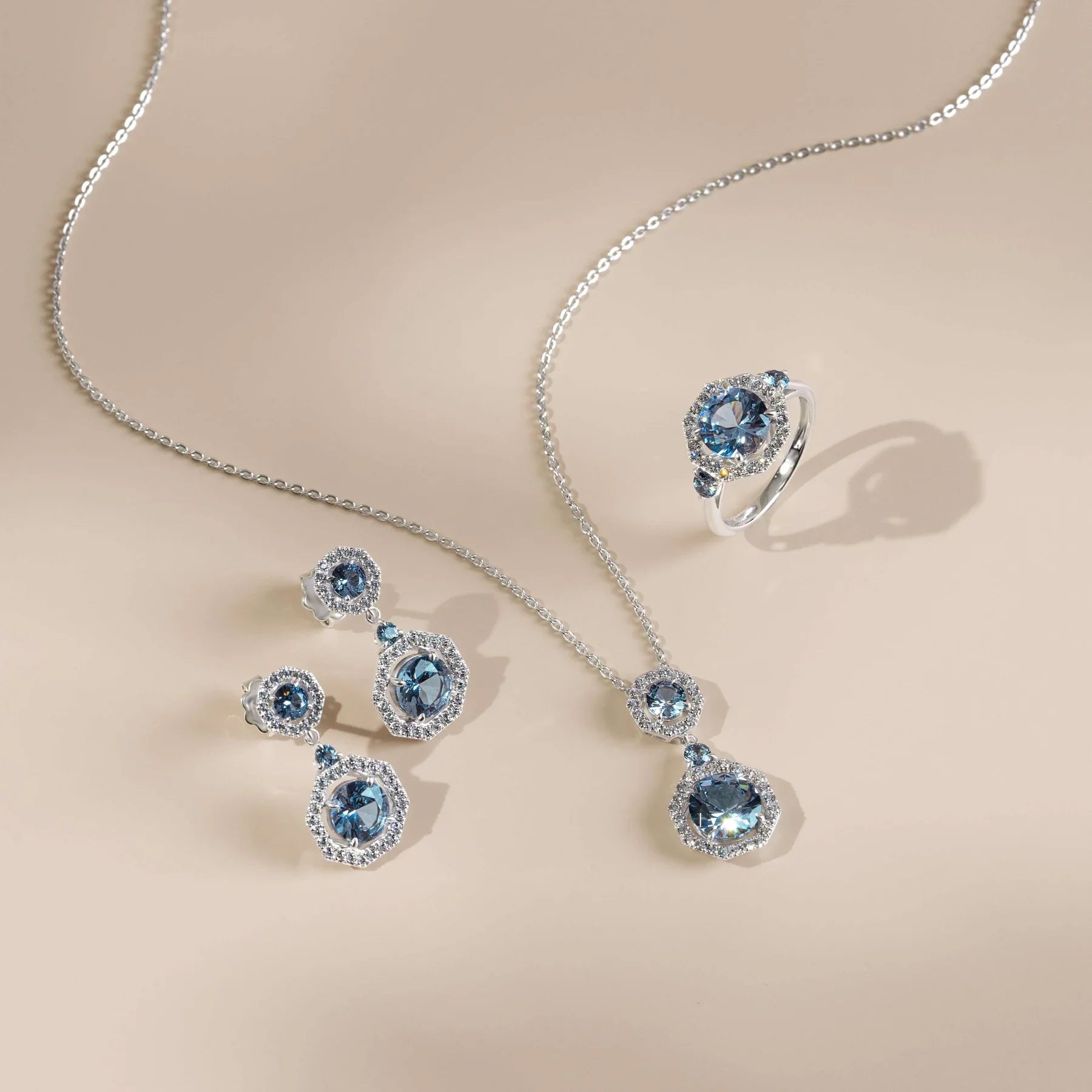 Custom Silver Jewelry White and Sky Blue 8A CZ High Quality Wedding Engagement 925 Sterling Silver Women Set