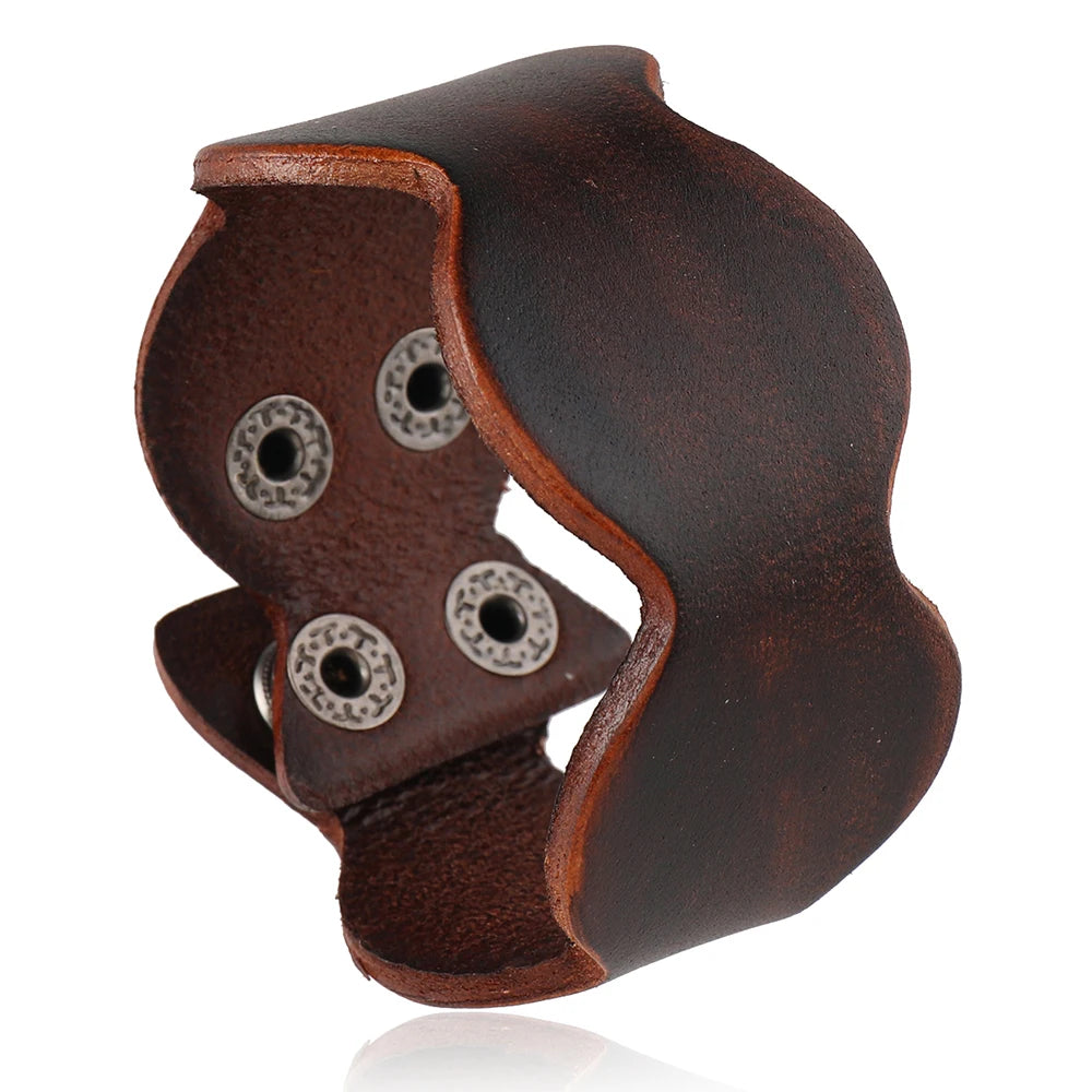 Simple Retro Fashion Bracelet for Men Wavy Shape Genuine Leather Wide Irregular Leather Bangles Accessories