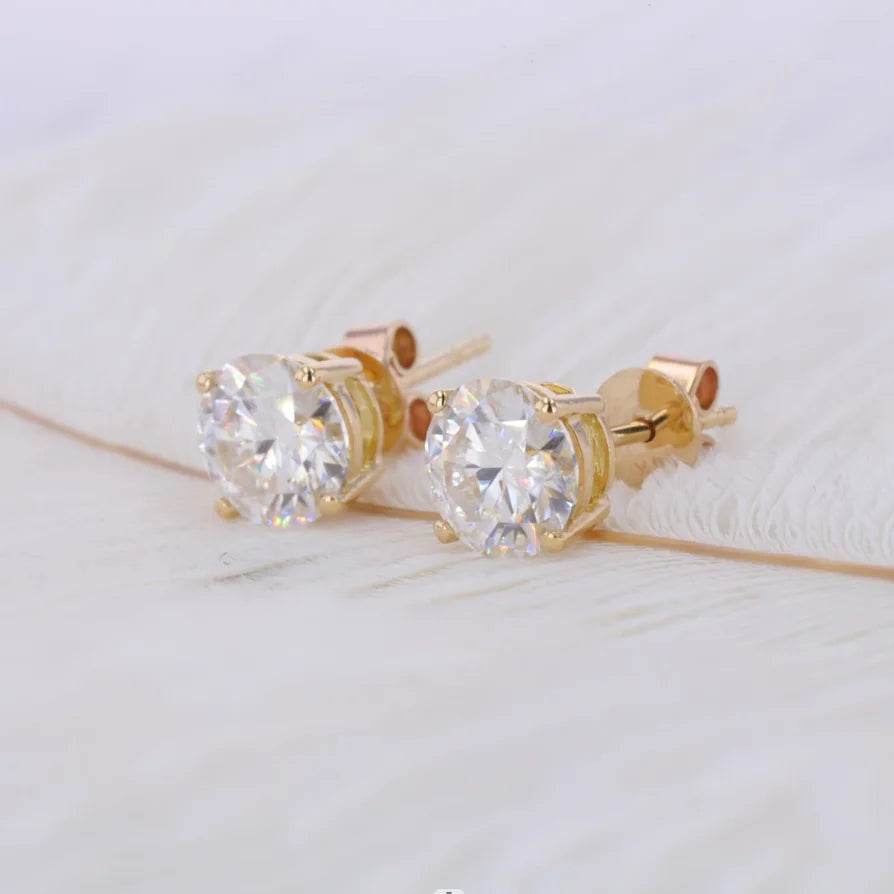 Round Shape DEF Moissanite Earrings Starsgem 14k 18k Yellow White Rose Gold Women Fine Jewelry Gift For Her