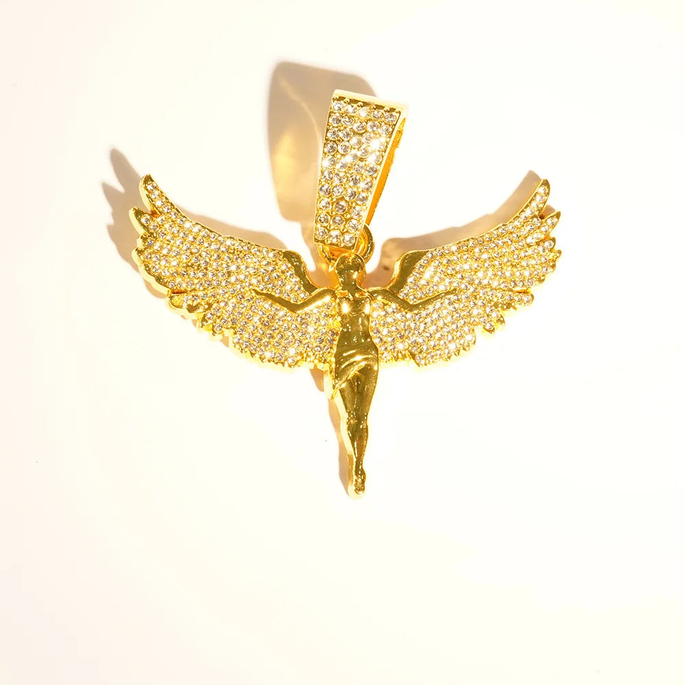 14K Gold Plated Angel Wing Pendant Necklace with Stainless Steel Tennis Chain for Weddings & Parties Children's Gift