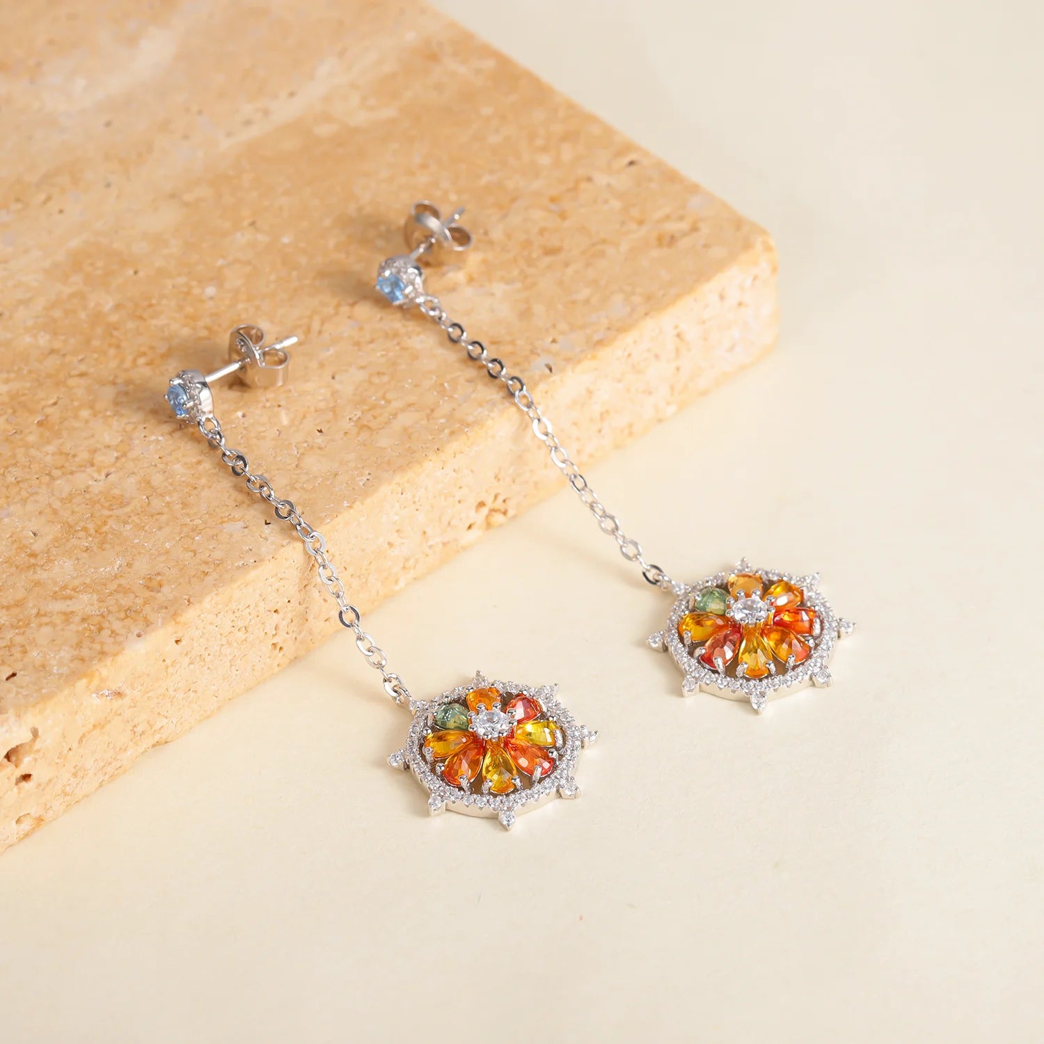 C4779 Abiding Fine Jewelry Custom Drop Earring 925 Sterling Silver Colorful Natural Sapphire Earrings With CZ