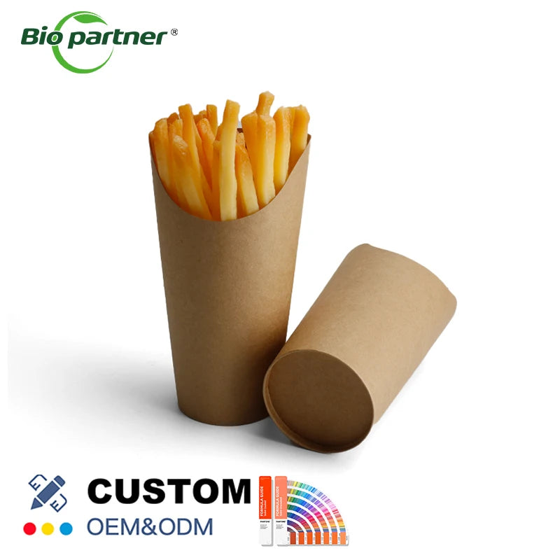 Reusable Disposable Paper Cups for French Fries Dessert Ice Cream Take-out Party Baking Waffle Boxes with UV Coating Printing