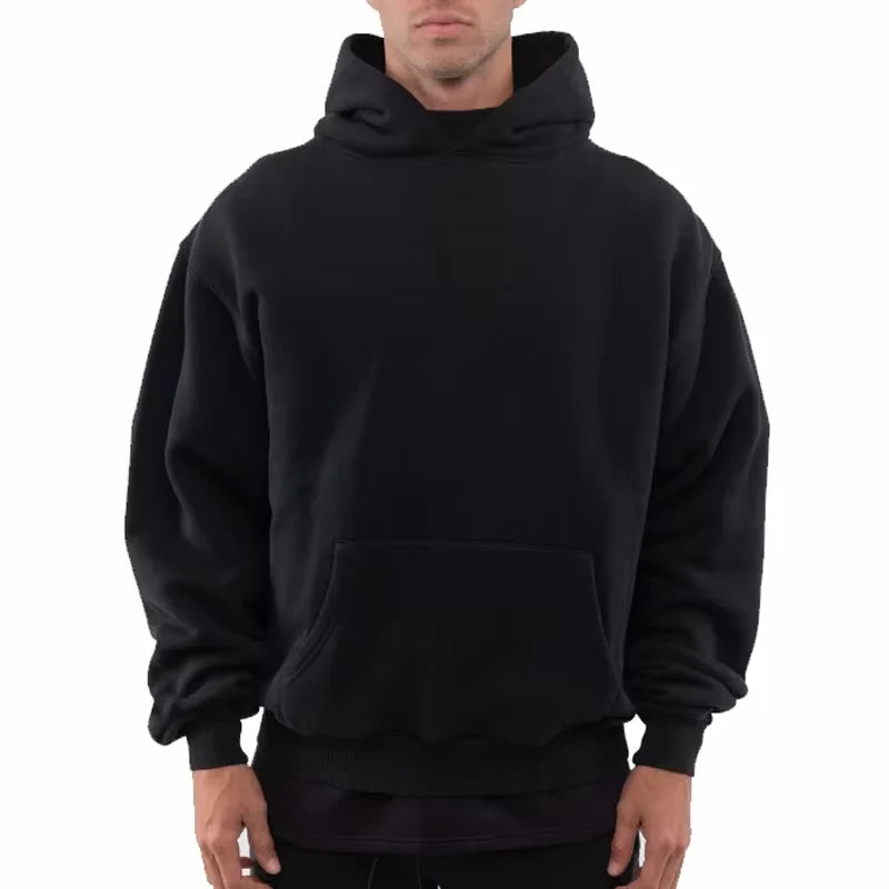 Men's 380gsm Heavyweight 100% Cotton Lined Knitted Fleece Pullover Hoodie Custom Blank Oversize Sweatshirt