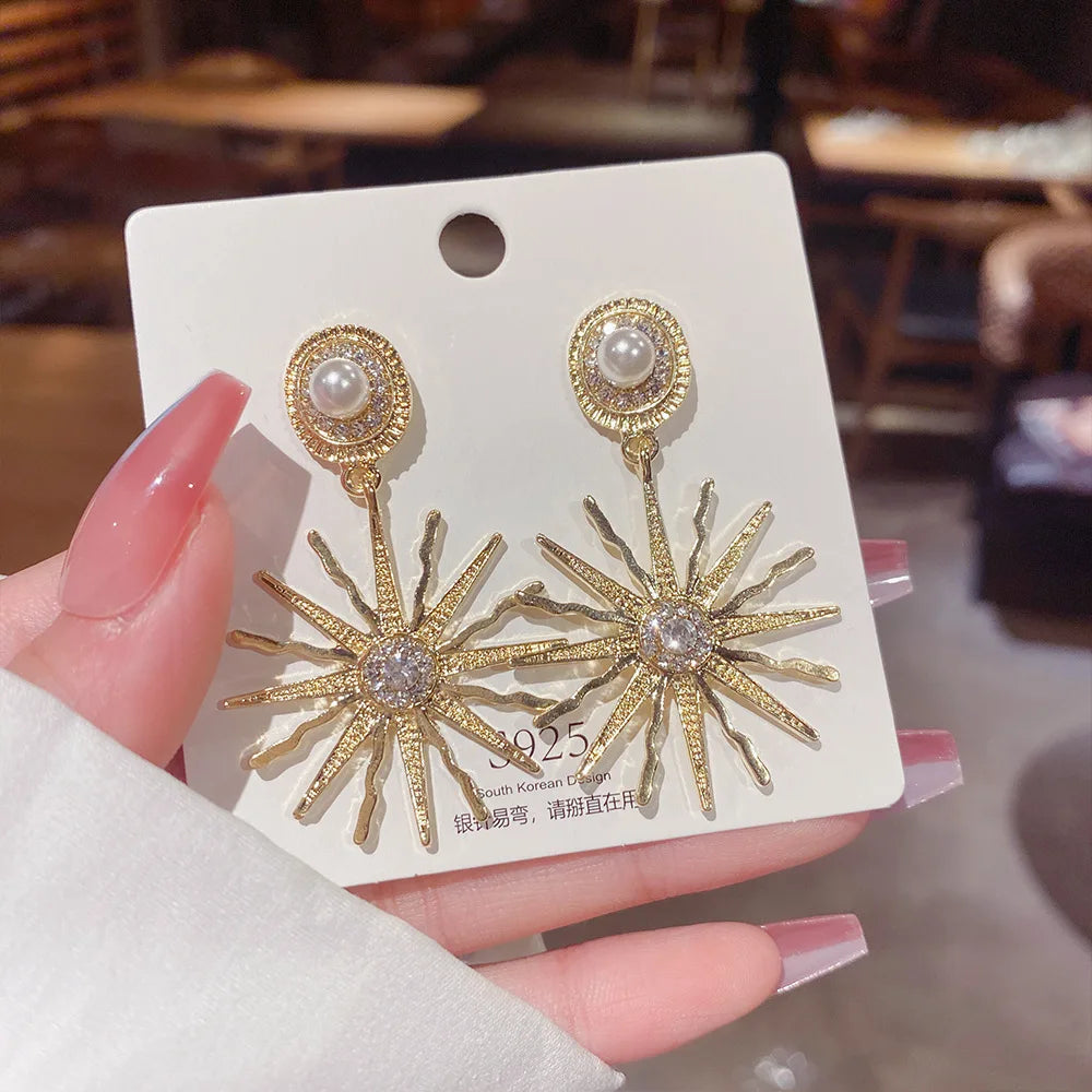 European Fashion Exaggerated Sparkling Rhinestone Five Star Statement Earrings Big Crystal Star Drop Earrings