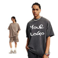 310 GSM Heavyweight 100%cotton Short-sleeved Drop Shoulder Tee Industry Washed Destruction Frayed Edge Loose T-shirt Men