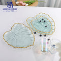 Nice Leaf Shape clear Glass Plate with Gold Antique Green Glass Charger Plates