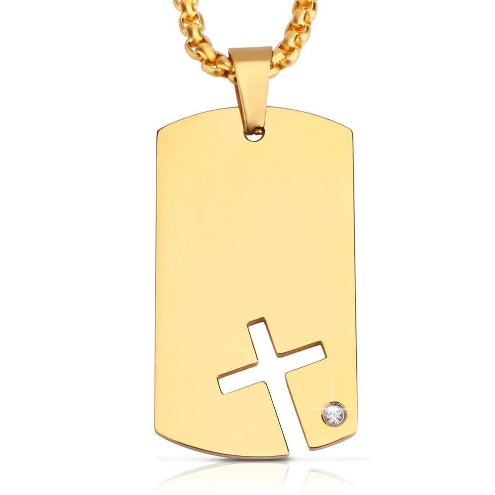 Custom Name Logo Jewelry Gold Plated Blank Diamond Cross Stainless Steel Pendants for Necklace Men