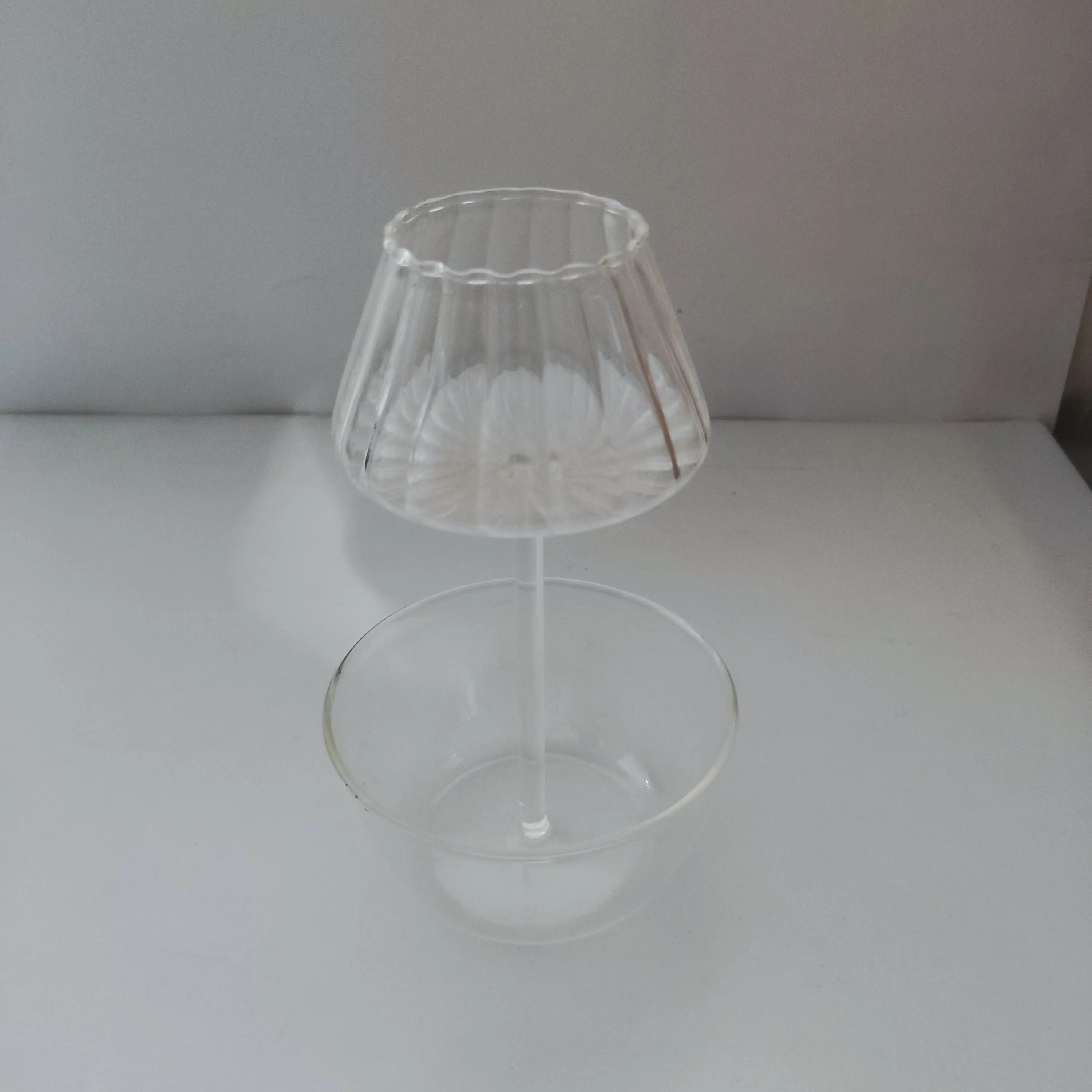 Daily Use Home glassware Hand Made Craft Table Design Glass Ribbed Glass Candle Holder