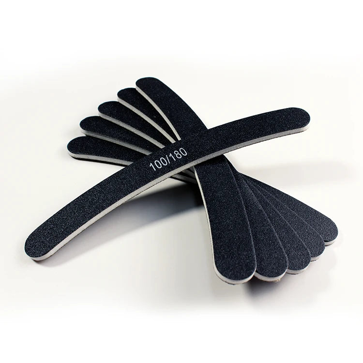 Custom Logo Curved Emery Board Nail Files Washable Black Sandpaper Nail File 80 100 180