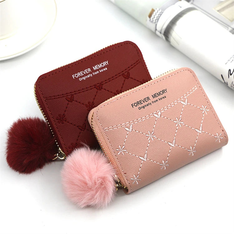 Custom Korean Travel Fashion Slim Girl Short pink Vintage Small Top Quality Luxury Wallet With logo