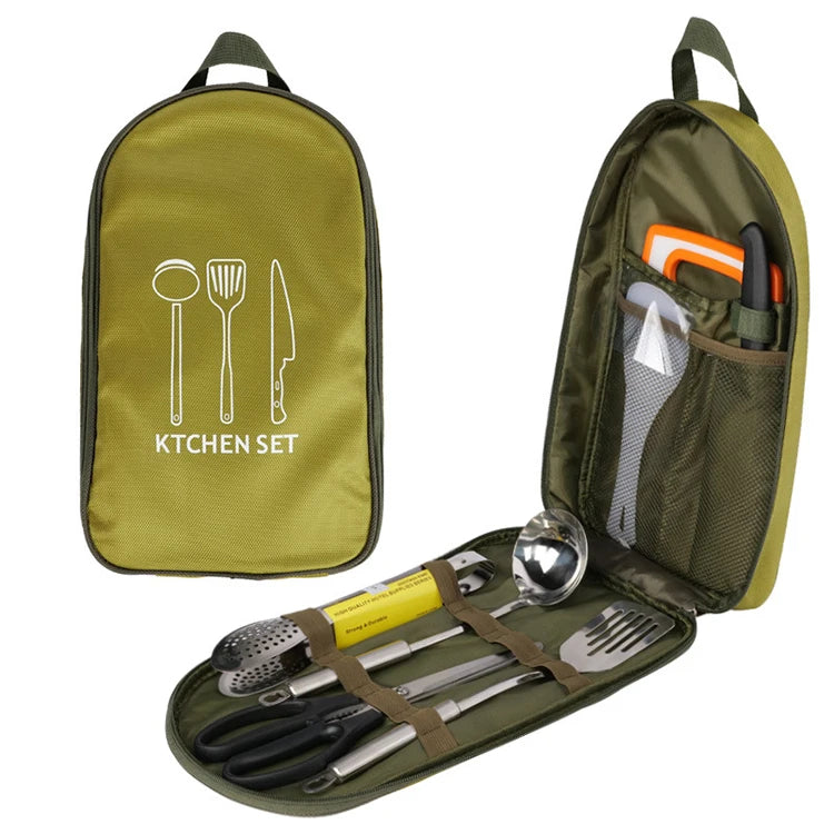 Hot Selling 8-Piece Portable BBQ Camping Cookware Set Modern Design Compact Outdoor Cooking Utensils with Oxford Fabric Bag