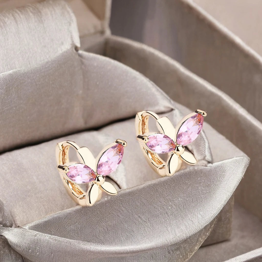 Hengdian Women's 18K Gold Plated Butterfly Earrings Trendy Copper Huggie Hoops with Zirconia Wholesale Jewelry Mainly Made Brass