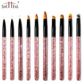 Hot Sale 10Pcs Nail Brush Set Custom Logo Red Shining Handle Nylon Hair Liner 3d Angled Gel Oval Ombre Poker Nail Brush