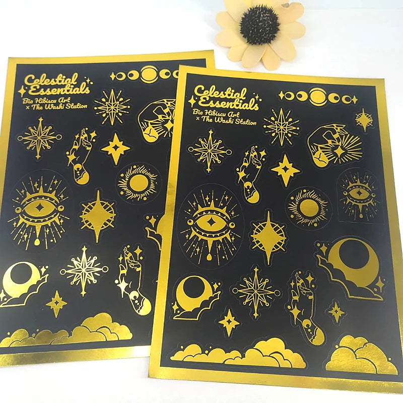 Custom Adhesive Print Hologram  Foiled DIY Gift Decoration Gold Foil Sticker Sheet