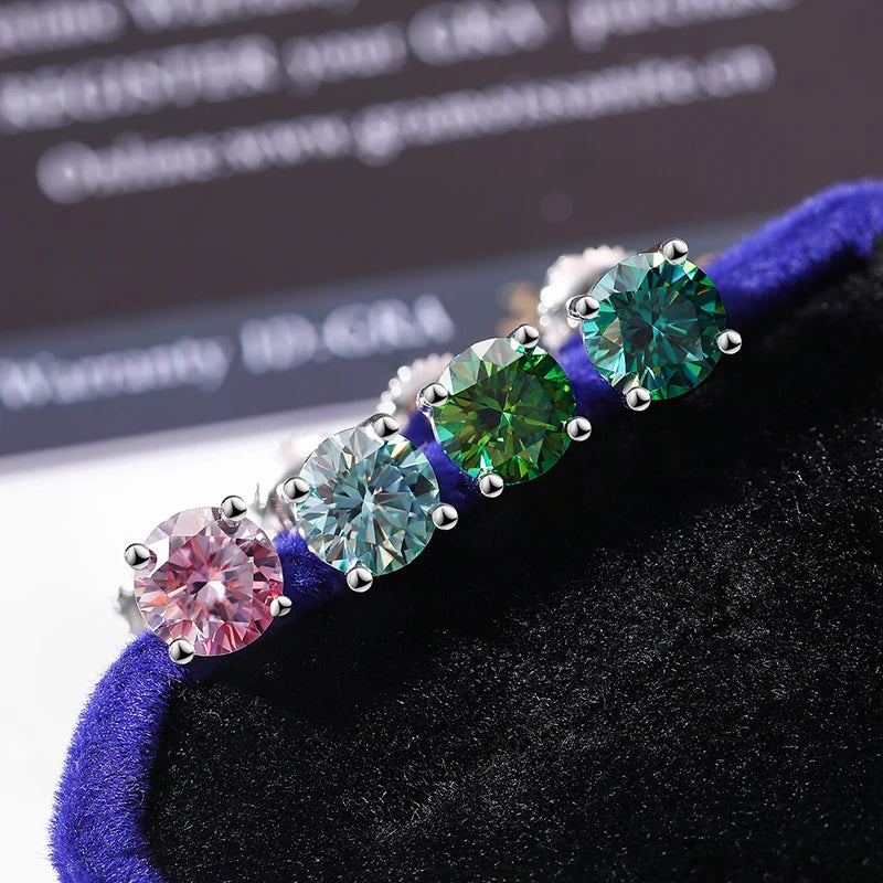 Bridal Jewelry Luxury Classic 925 Sterling Silver Screw Back 1ct Colorful VVS Moissanite Diamond Stud Earrings for Men Women