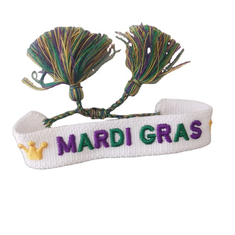 Mardi Gras Letter Embroidery Bracelets Texts Charm Fabric Friendship Woven Name Letters Handmade Embroidery Crown Jewelry