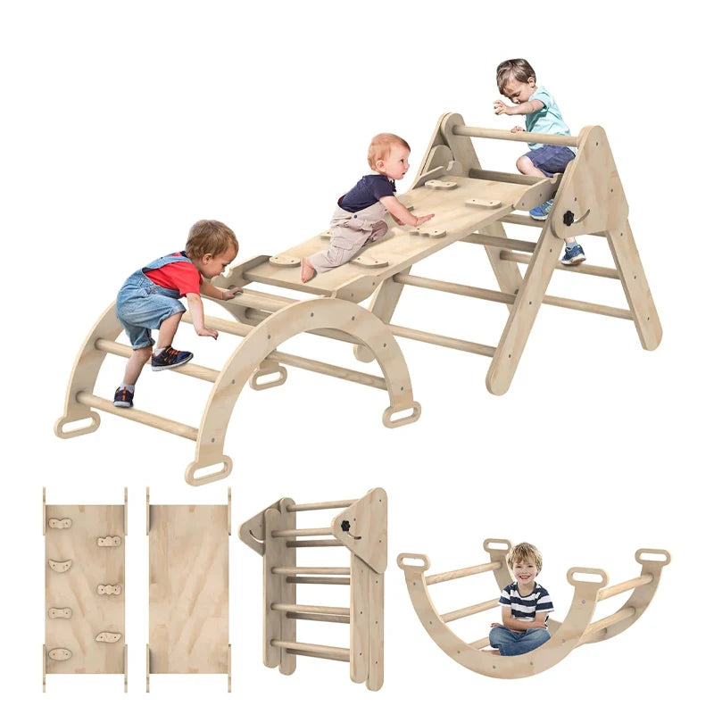 Kids Montessori Wooden Set 3 in 1 Climsable Arch Ramp Adjustable Climbing Triangle Supplier Foldable Pickler Triangle