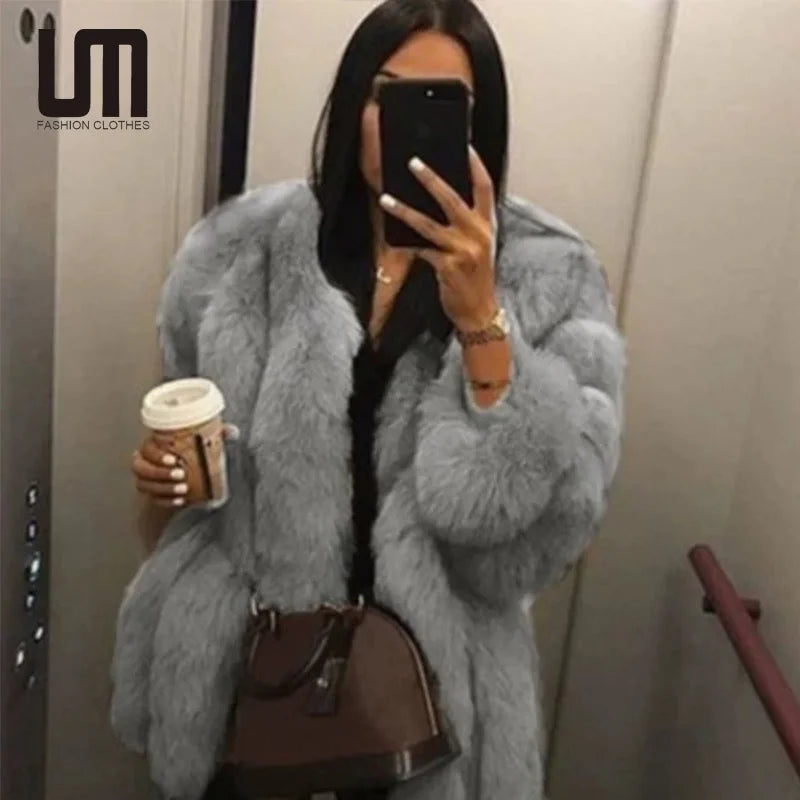 OEM Service Women's Winter Warm Casual Thick Windproof Fur Jacket Coat Plus Size Breathable Vintage Fox Fur Collar Trends